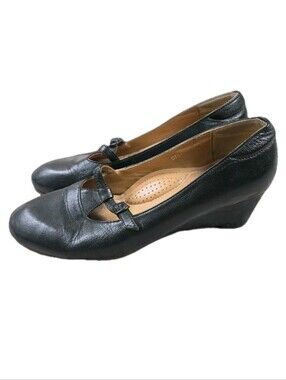 Mona Flying Leather Mary Jane Wedge Heels Black Close Toe Comfort Shoes Luxury